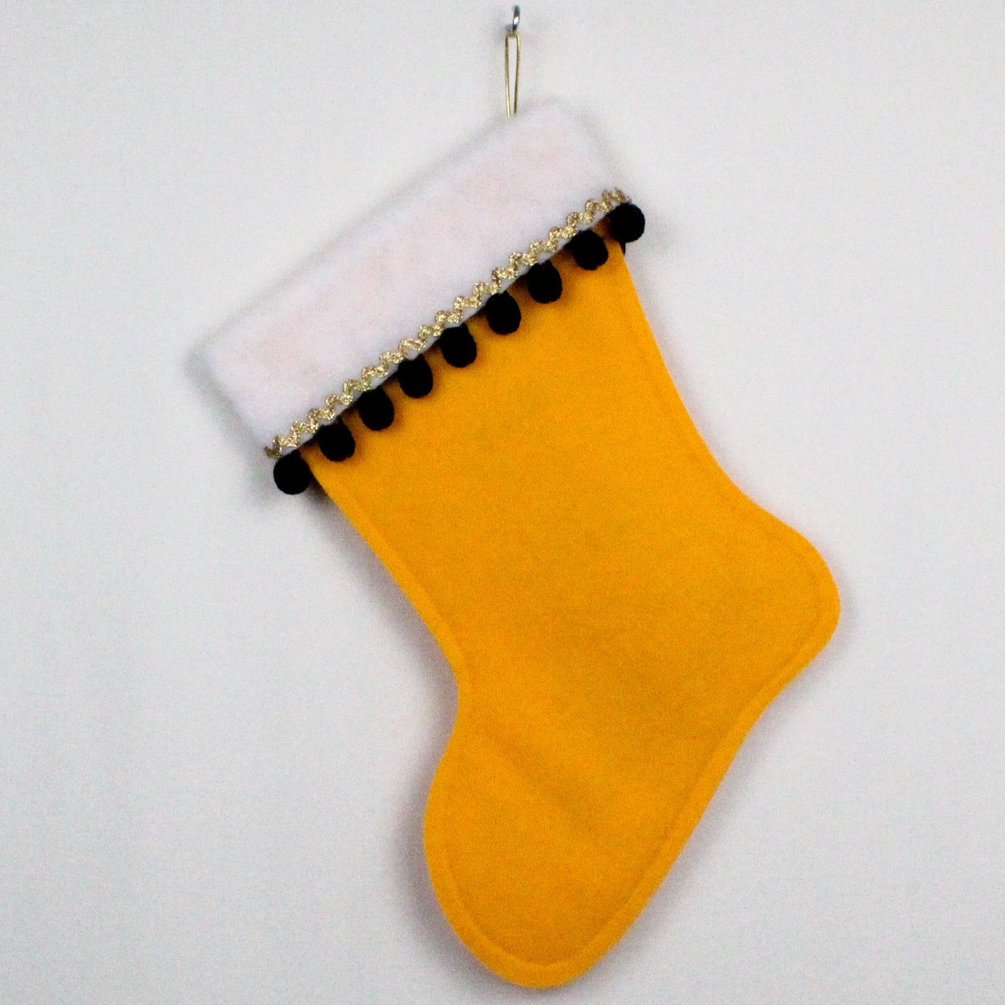 Black Labrador Retriever dog on gold felt Christmas stocking