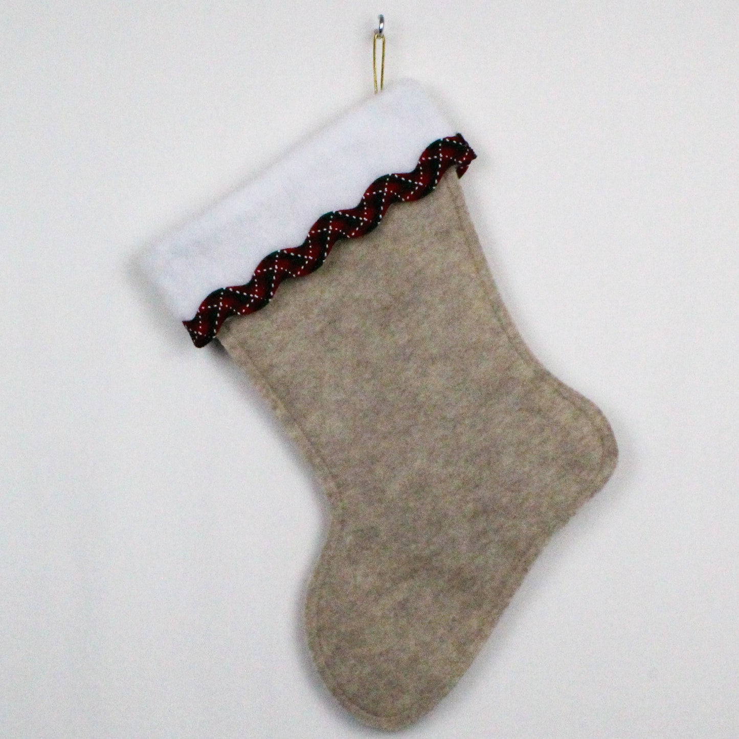 Black Labrador Retriever dog on beige felt Christmas stocking