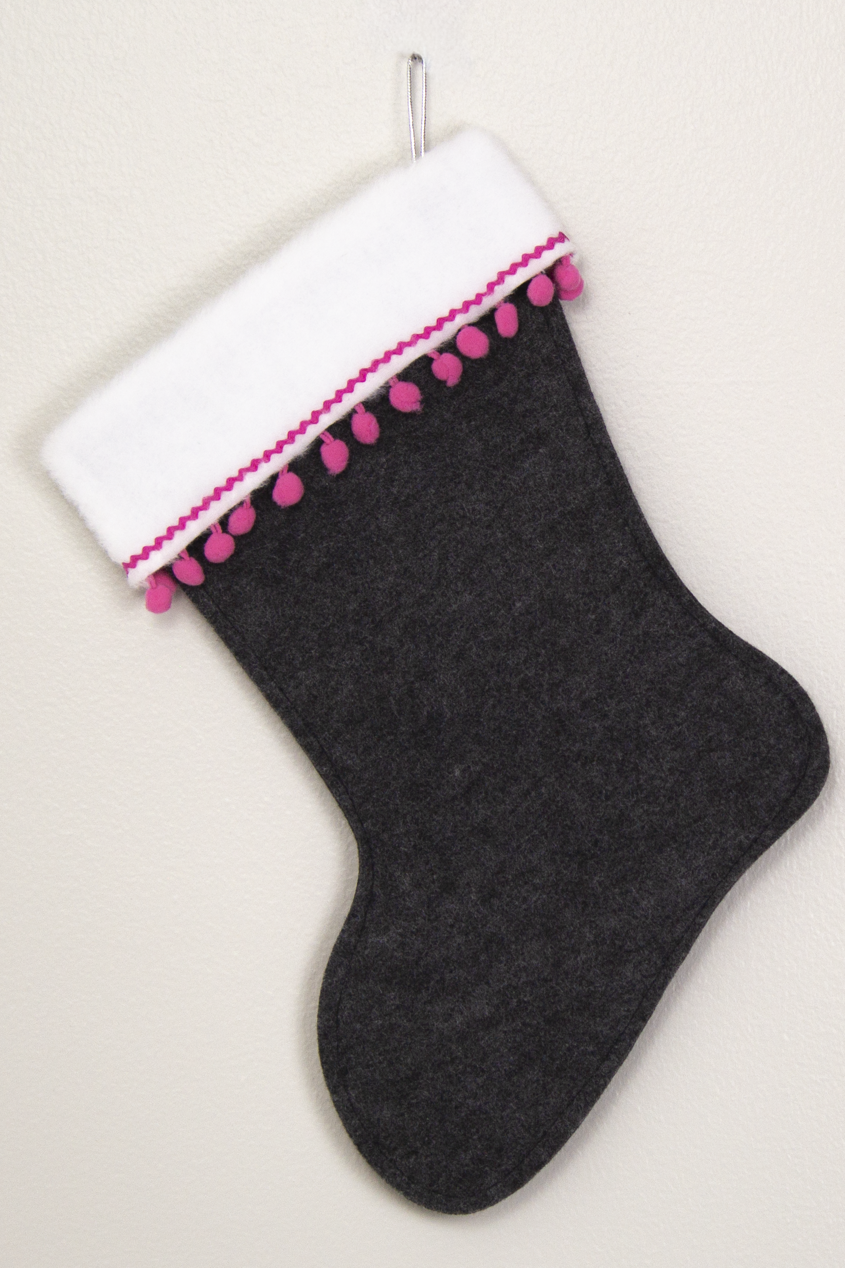 Christmas stocking on charcoal gray felt  (back of Bichon Frise stocking)
