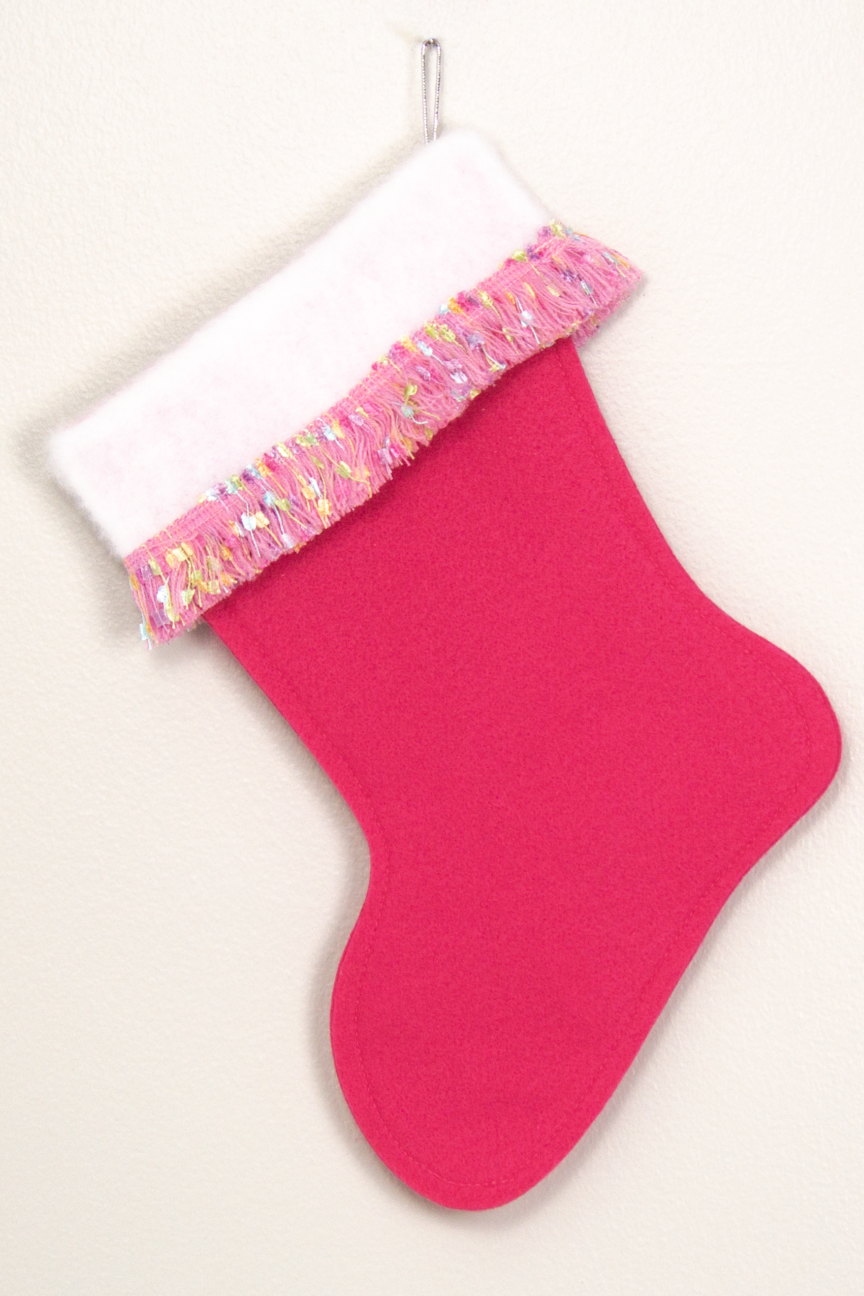 Christmas stocking on candy pink felt (back of Bichon Frise stocking)