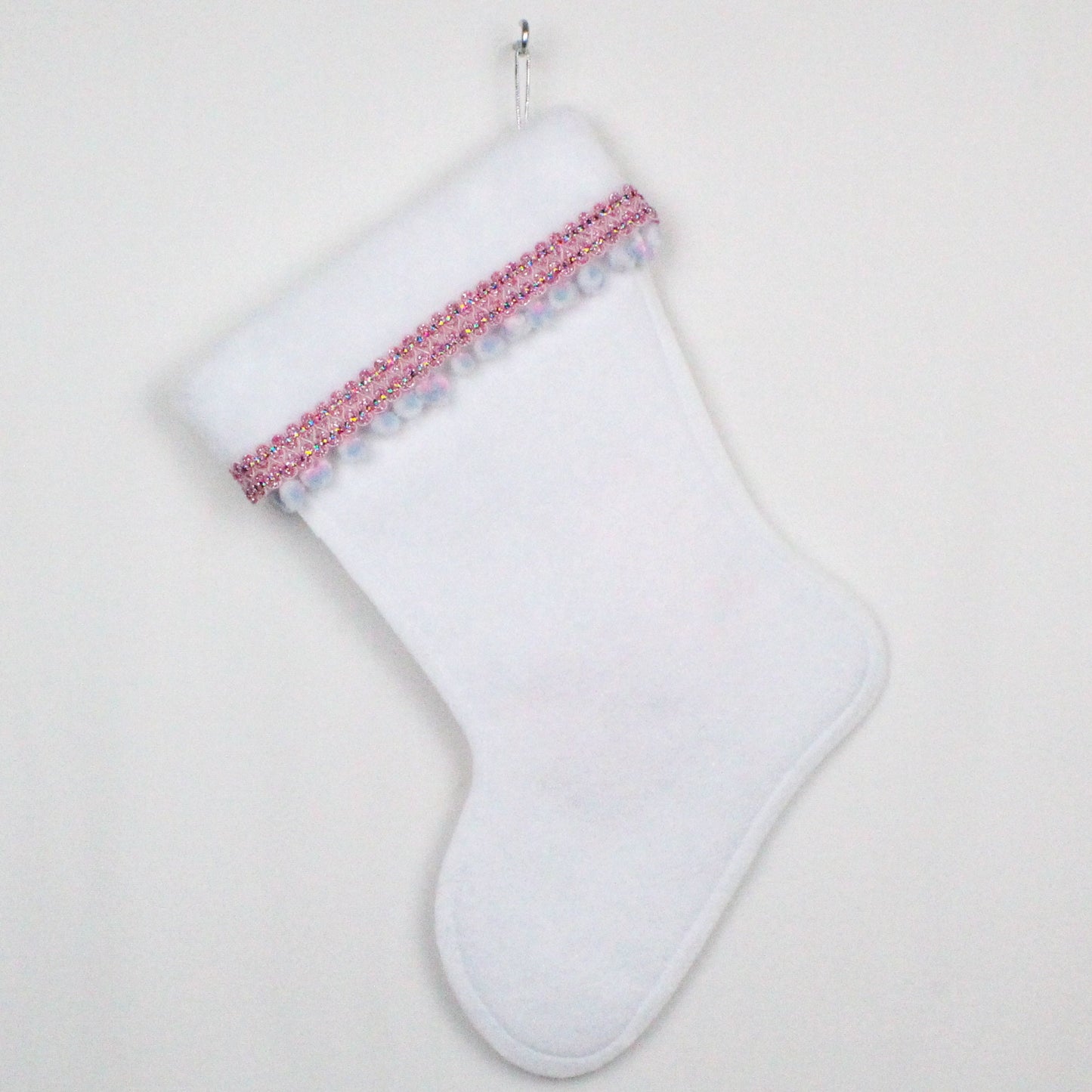 Pink Carousel Unicorn on white felt Christmas stocking