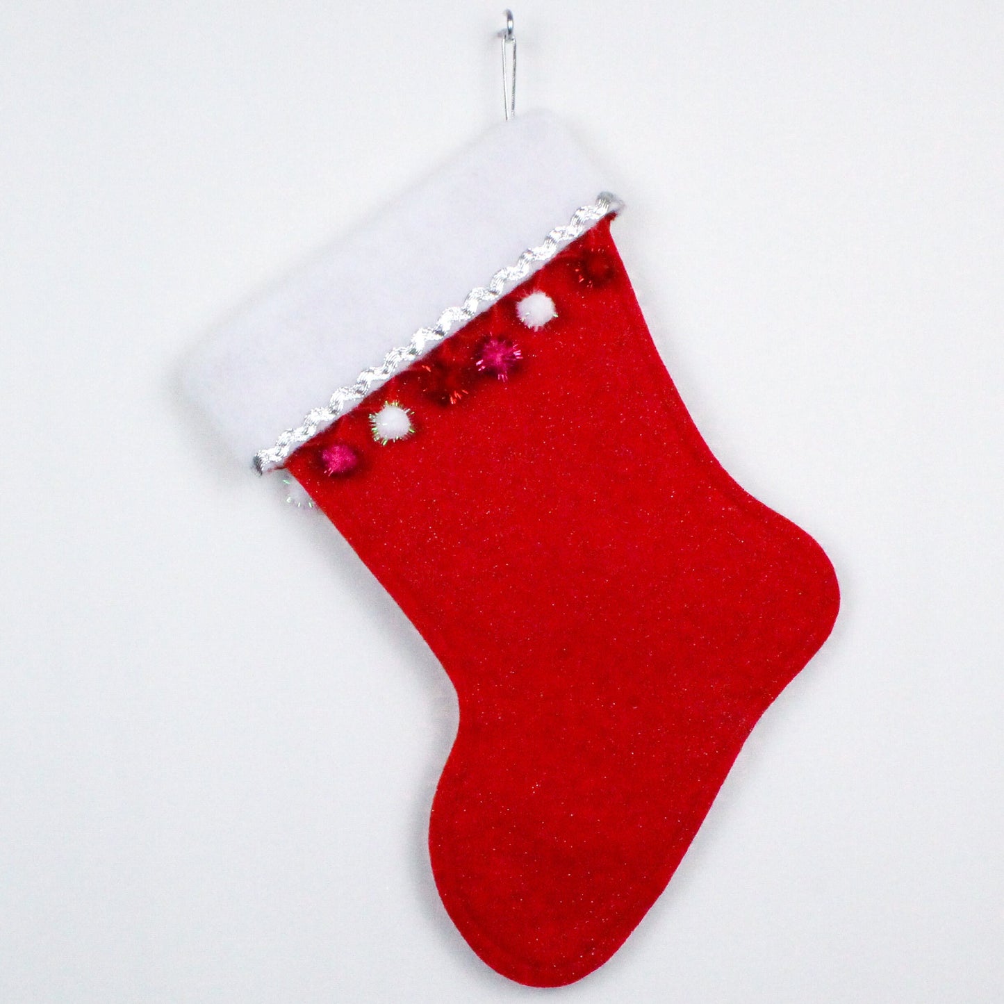 Sparkly white cat on red felt Christmas stocking