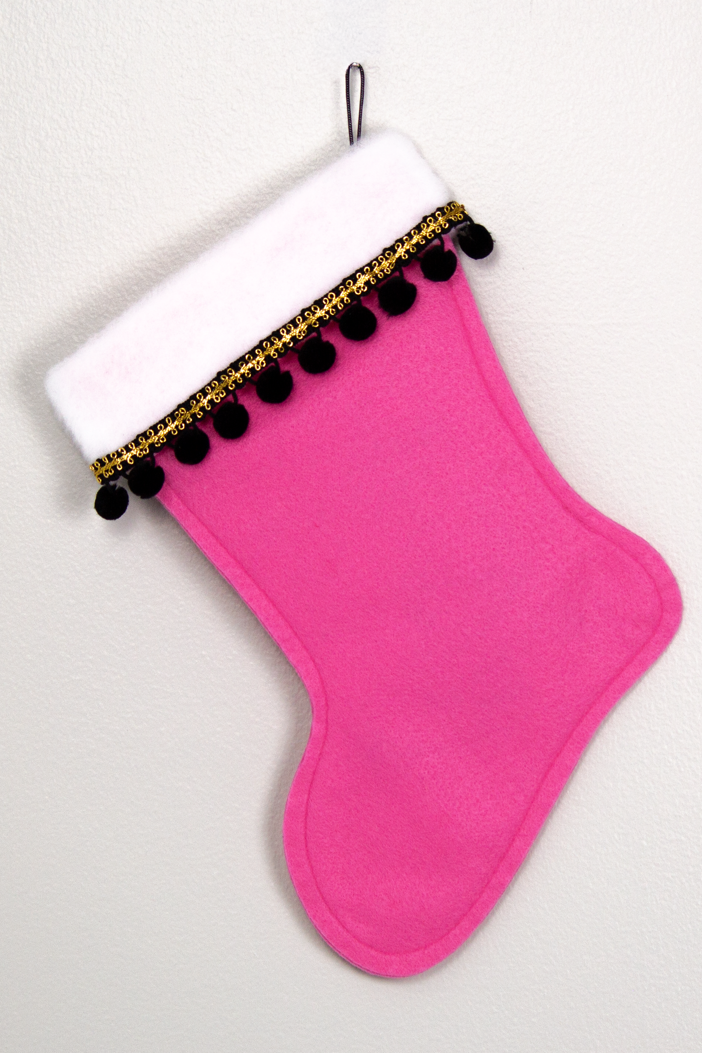 Black Labradoodle dog on pink felt Christmas stocking