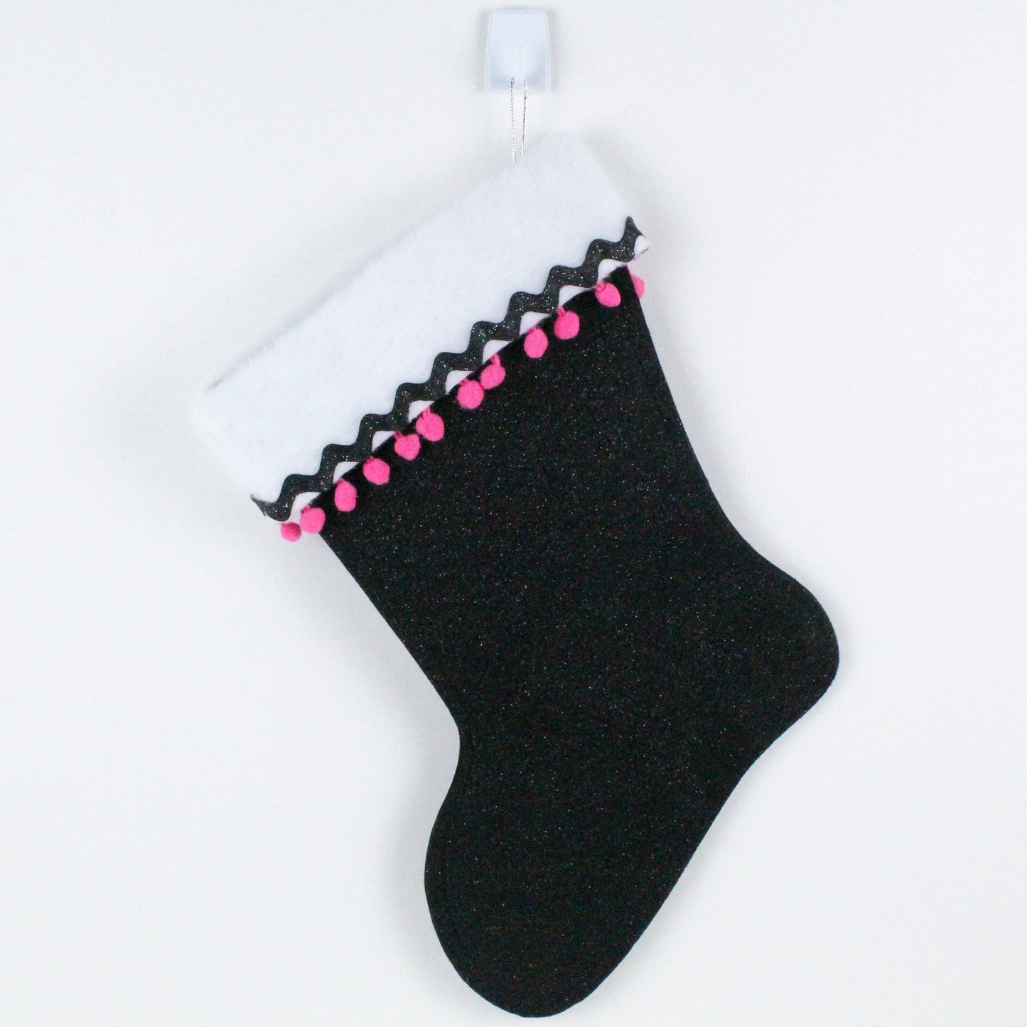 Candy pink Drunk Elephant on black felt Christmas stocking