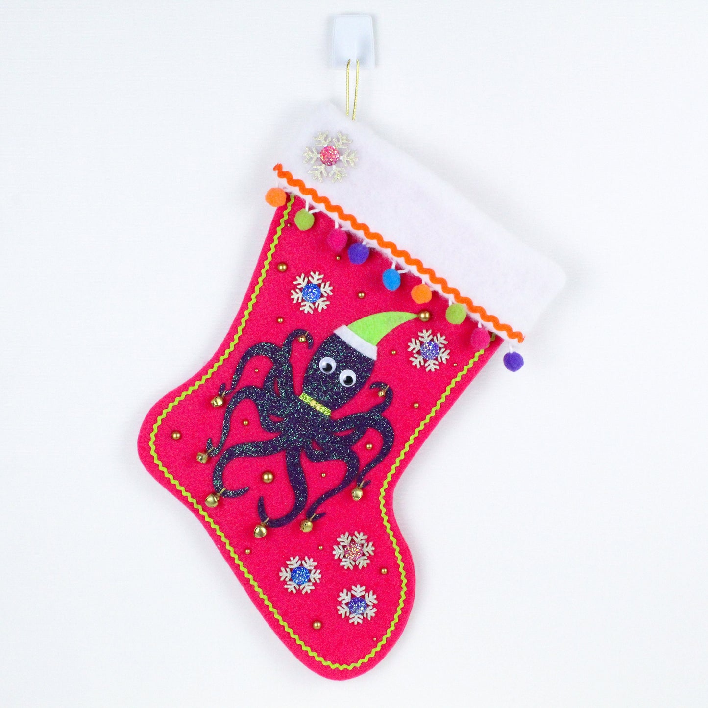 Purple octopus on pink felt Christmas stocking