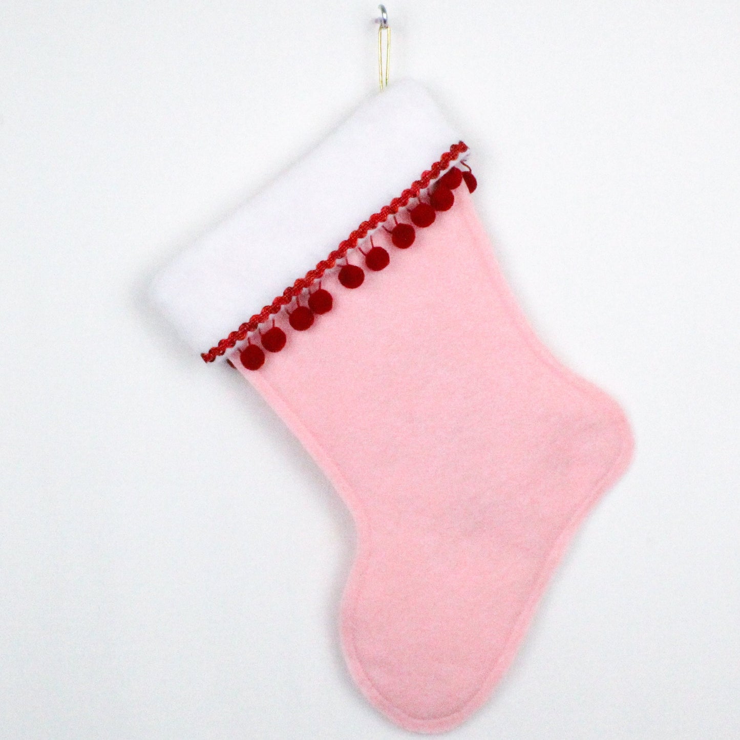 Red retro deer on pink felt Christmas stocking