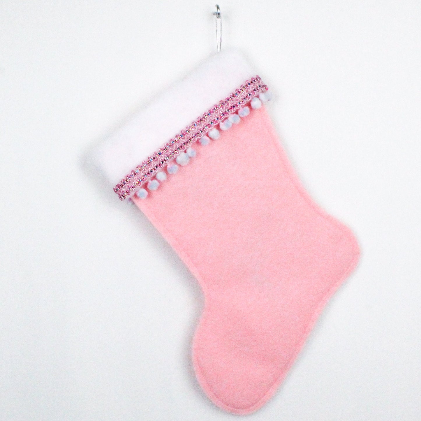 Blue retro deer on pink felt Christmas stocking
