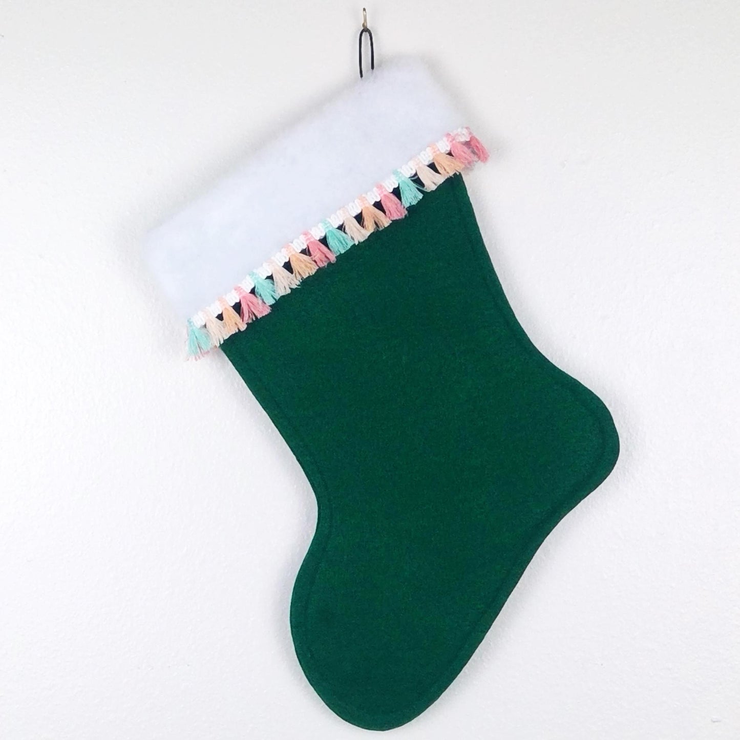 Mint retro deer on green felt Christmas stocking