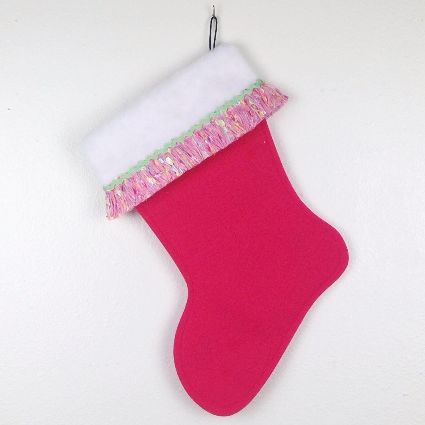 Pink retro deer on pink felt Christmas stocking