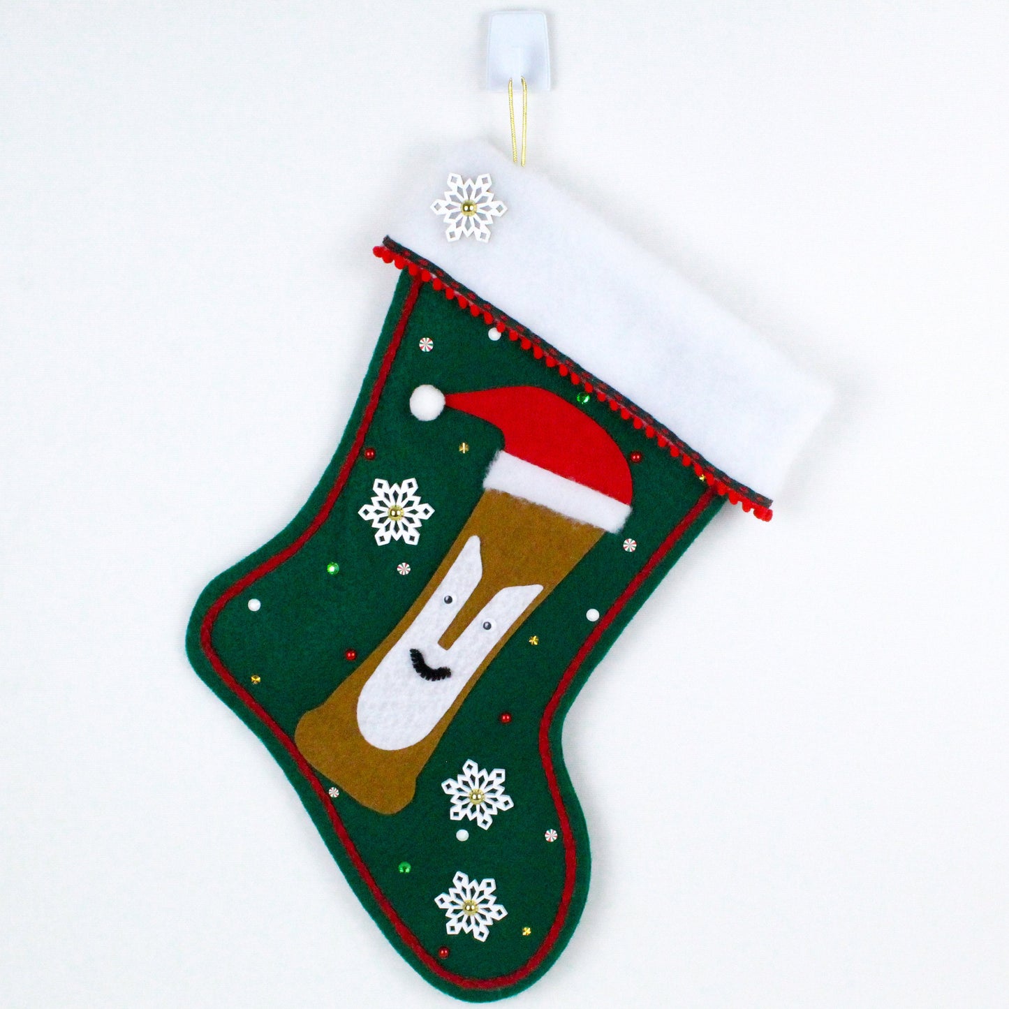 Tiki Bob on green felt Christmas stocking