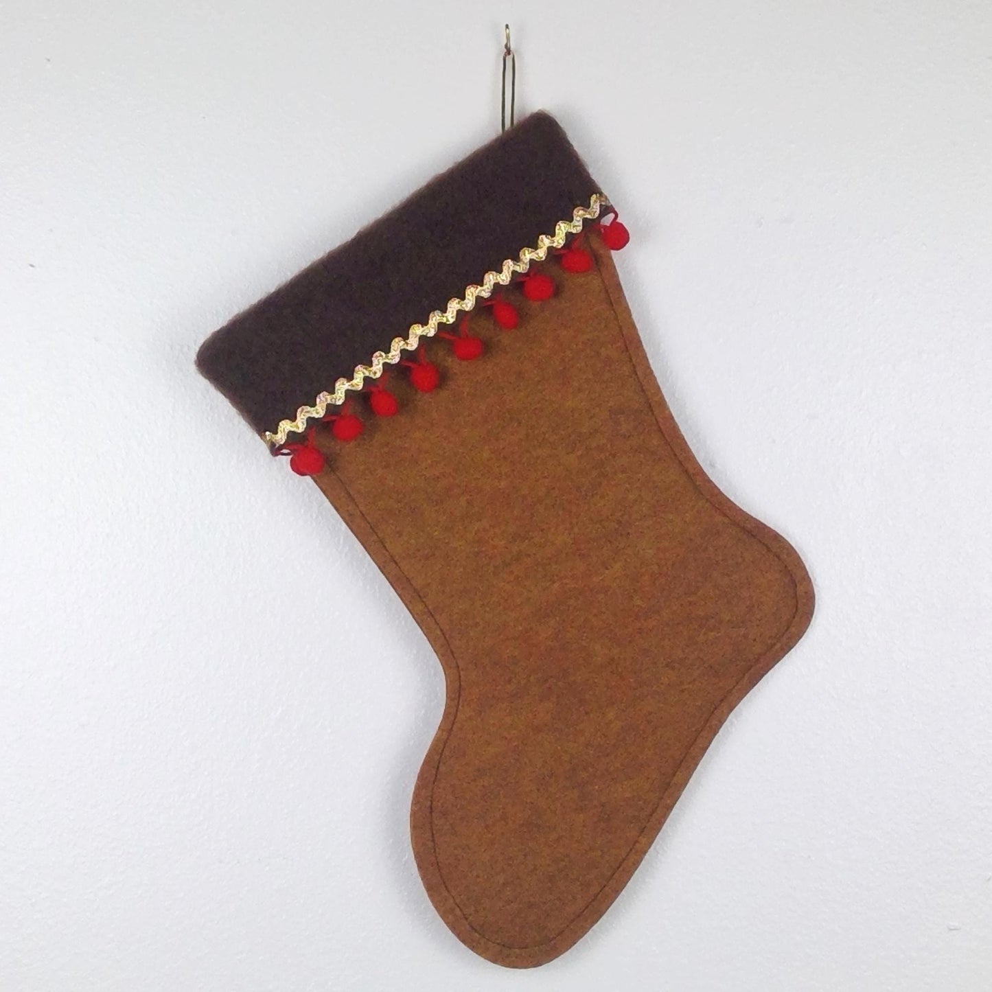 Tiki Santa on copper felt Christmas stocking