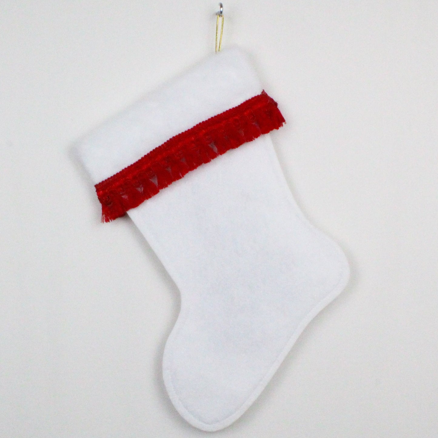 Dark green tree on white glitter felt Christmas stocking