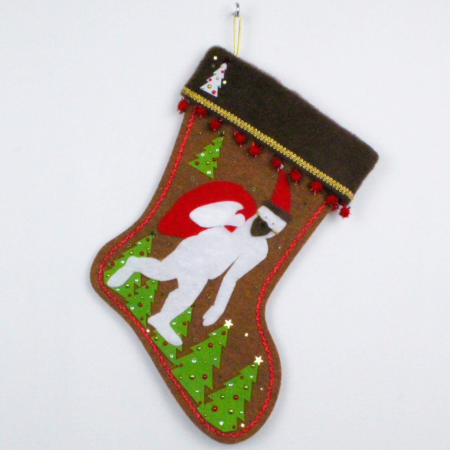 Yeti Santa on copper felt Christmas stocking