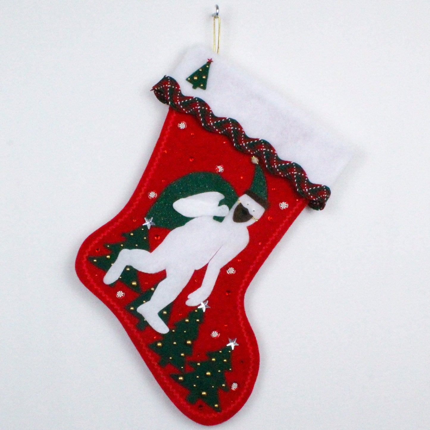 Yeti Santa on red felt Christmas stocking