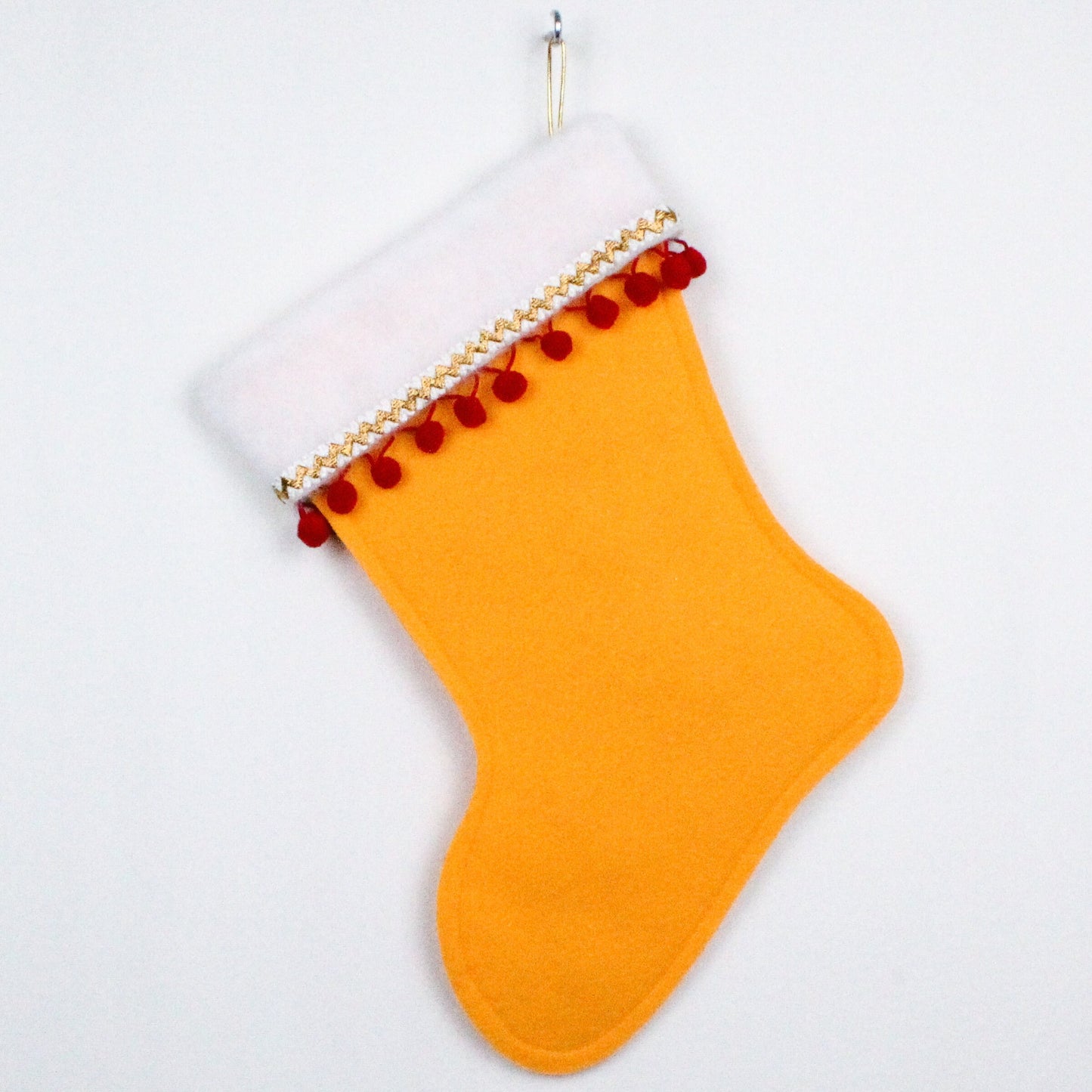 Green cat on gold felt Christmas stocking