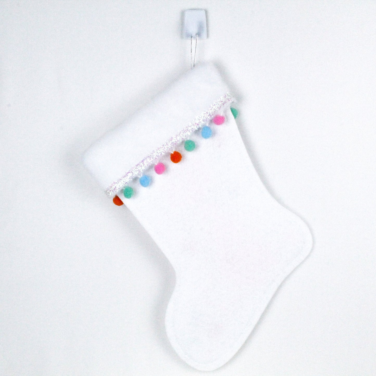 Pink cat on white felt Christmas stocking
