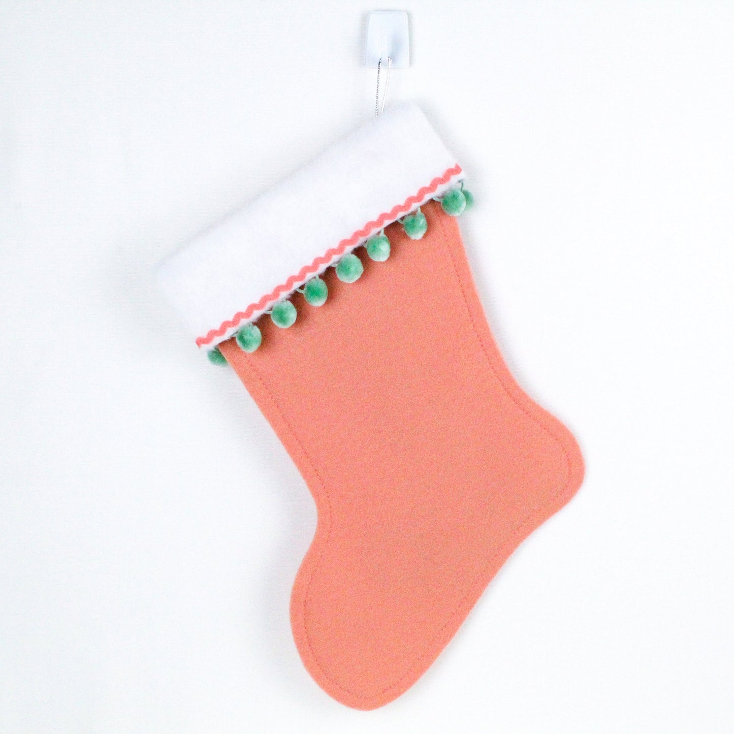 Purple cat on coral felt Christmas stocking