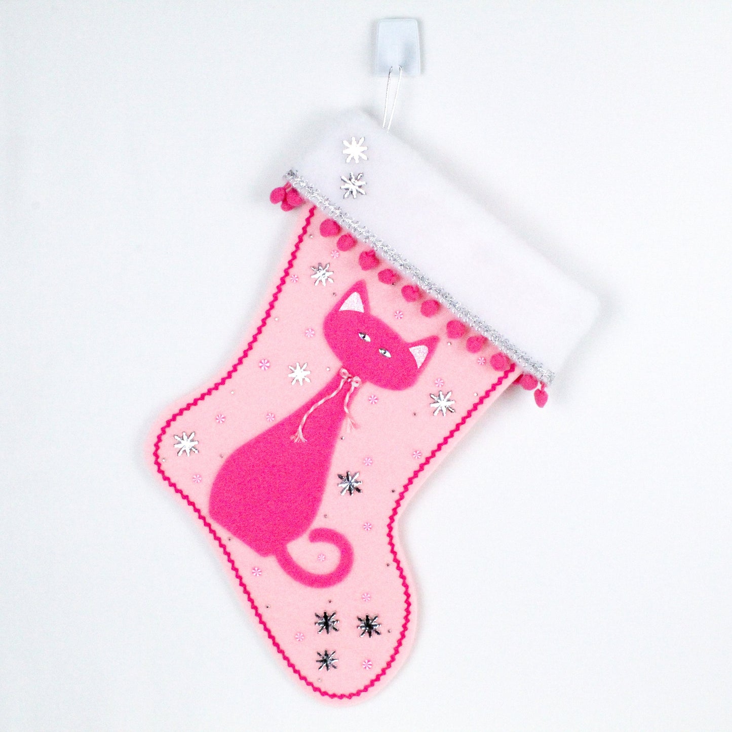 Pink cat on pink felt Christmas stocking