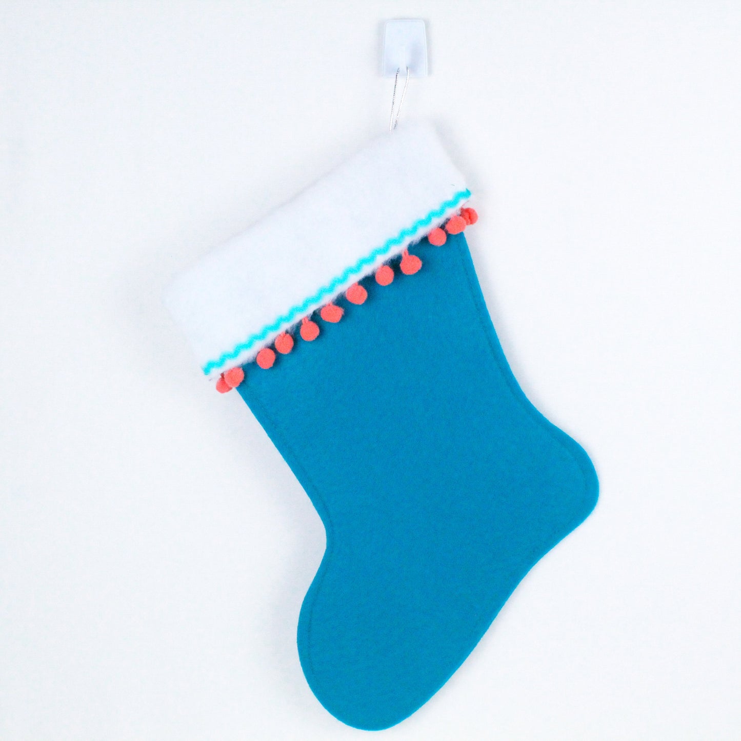 Black cat on turquoise felt Christmas stocking