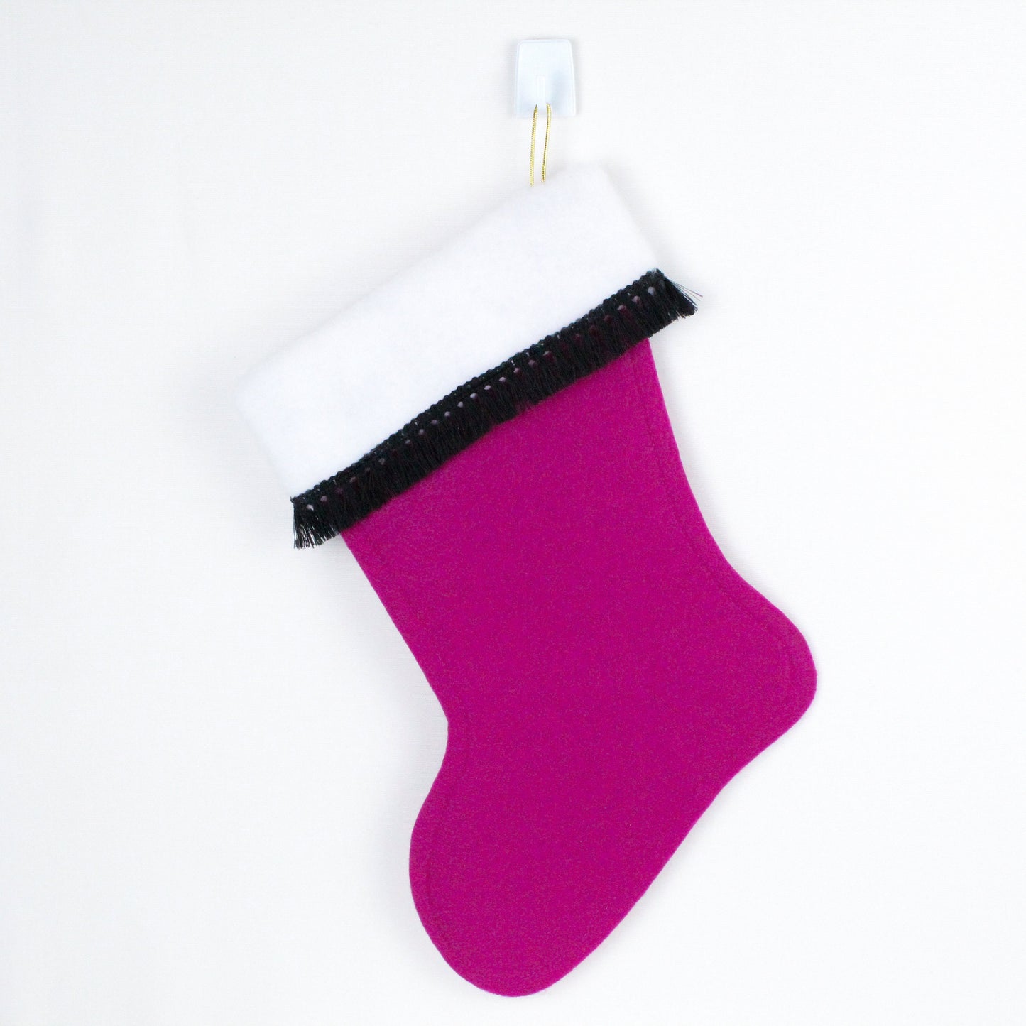 Black cat on fuchsia felt Christmas stocking