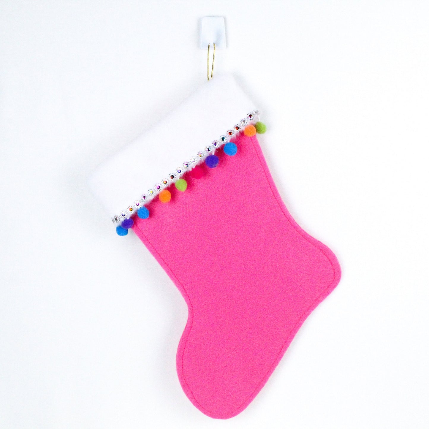 Black cat on pink felt Christmas stocking
