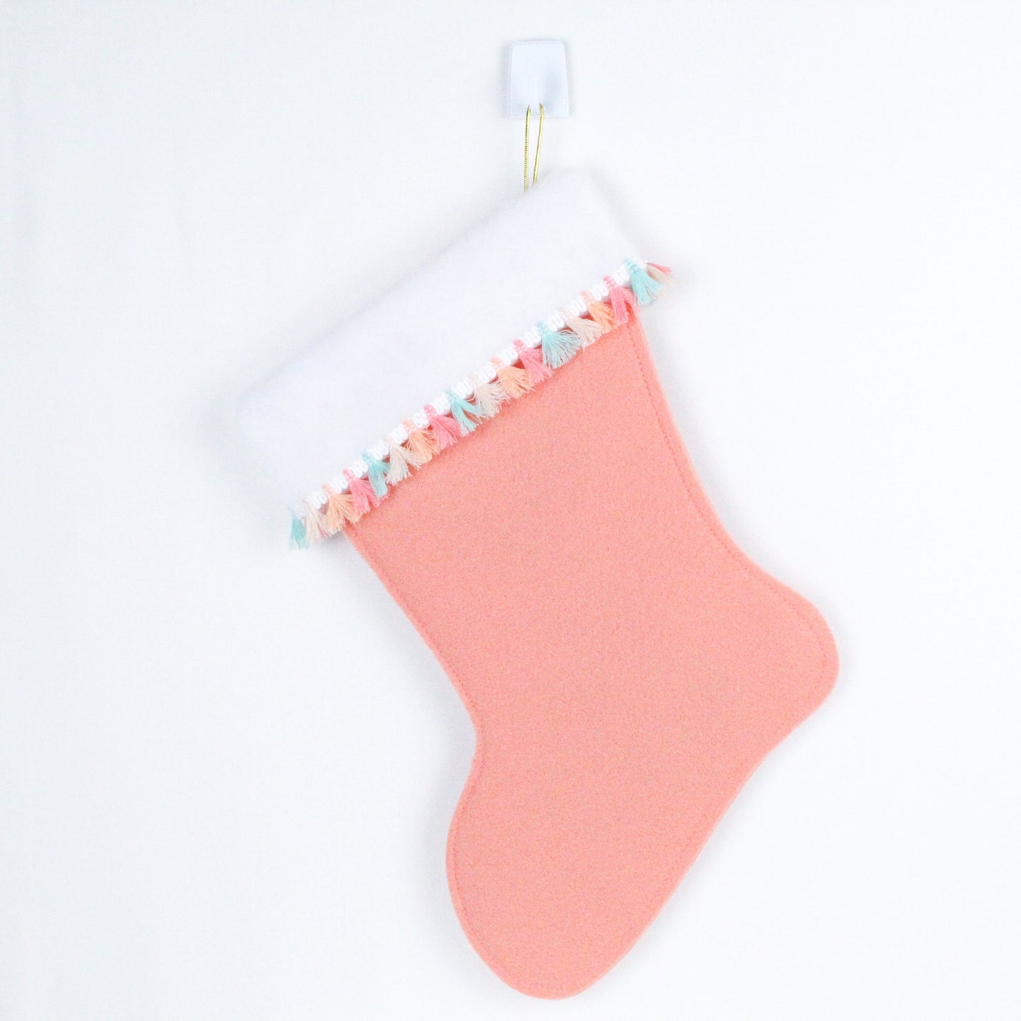 Black cat on coral felt Christmas stocking